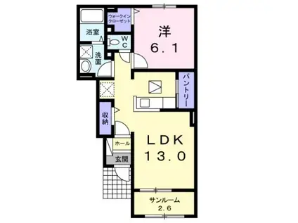 カーサ アライブ ささやA(1LDK/1階)の間取り写真