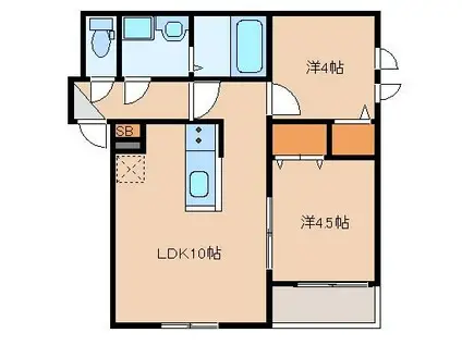 ベルシア箱崎(2LDK/3階)の間取り写真