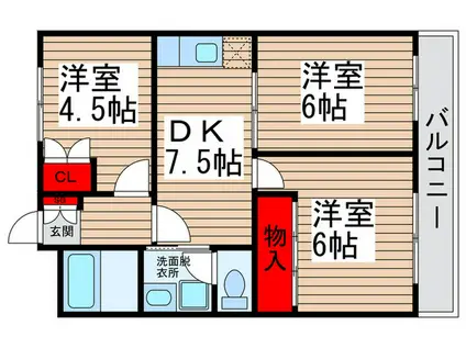 リベイラ北松戸(3DK/1階)の間取り写真