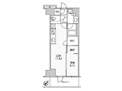 ワーブ横浜伊勢佐木町(1LDK/4階)の間取り写真