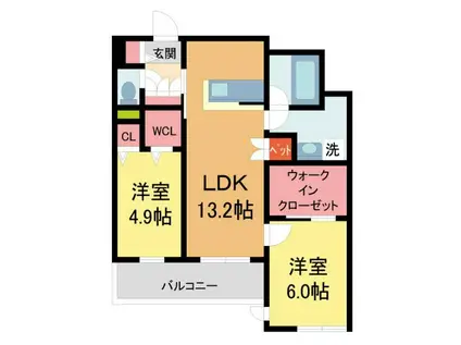 西宮市今津山中町ヘーベルメゾン(2LDK/4階)の間取り写真