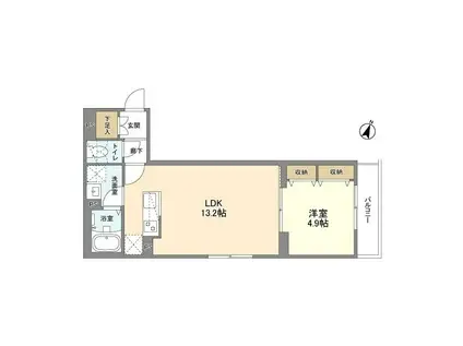 ウェルスクエア渋谷本町(1LDK/2階)の間取り写真