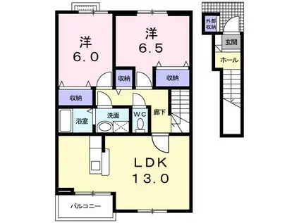 フレンシアM I(2LDK/2階)の間取り写真