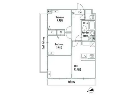 GRANPASEO船堀(2LDK/5階)の間取り写真