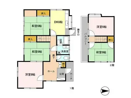 四日市あすなろう鉄道 内部駅 徒歩5分 2階建 築46年(5DK/1階)の間取り写真