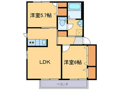 アスナロD(2LDK/1階)の間取り写真