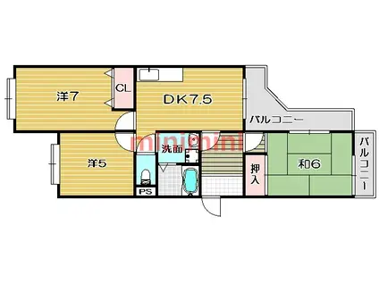 エスポワール高槻(3DK/1階)の間取り写真