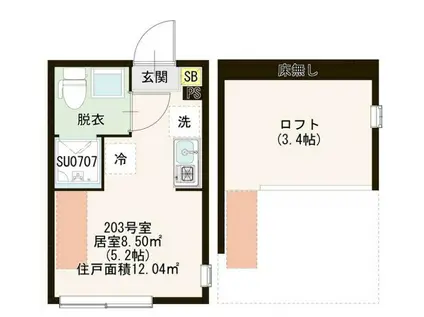 ハーモニーテラス若宮V(ワンルーム/2階)の間取り写真