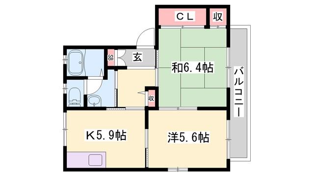 プレミール上中(2K/1階)の間取り写真