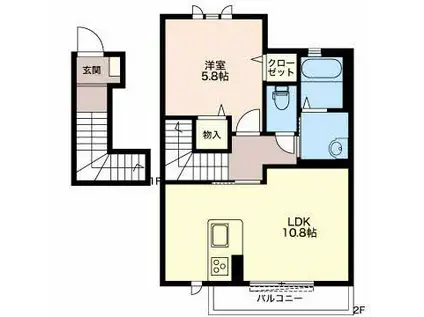 ベイサージュI(1LDK/2階)の間取り写真