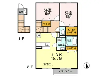 キャトルセゾンC棟(2LDK/2階)の間取り写真