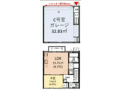 プレミアムガレージハウス青梅市藤橋(1LDK/1階)の間取り写真