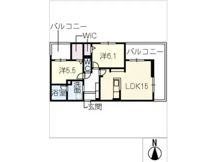 セレスティア檀溪通(2LDK/2階)の間取り写真