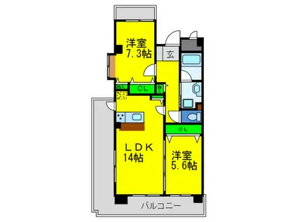 サンリヴィエール壱番館(2LDK/4階)の間取り写真
