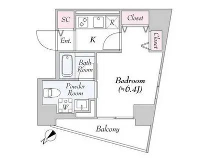 ロイジェント世田谷野沢(1K/4階)の間取り写真