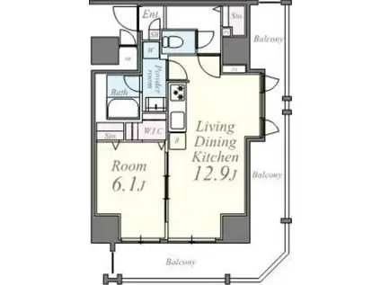 グランドール文京(1LDK/6階)の間取り写真