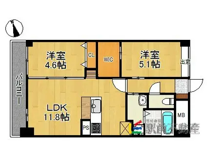 レジェンドソーラー宮の陣(2LDK/9階)の間取り写真