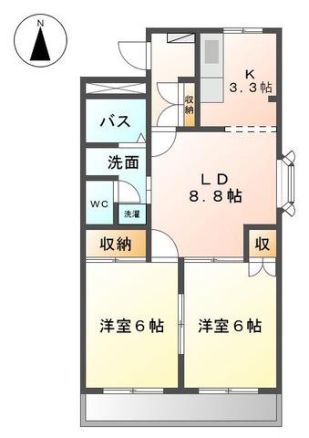 サンライズ1番館(2LDK/3階)の間取り写真