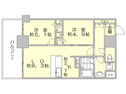 ゼクシオン博多(2LDK/7階)の間取り写真