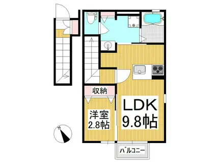 SUN SPOT(1LDK/2階)の間取り写真