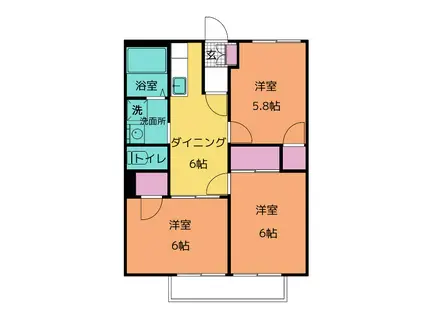 ラフォーレ掛越 A(3DK/2階)の間取り写真