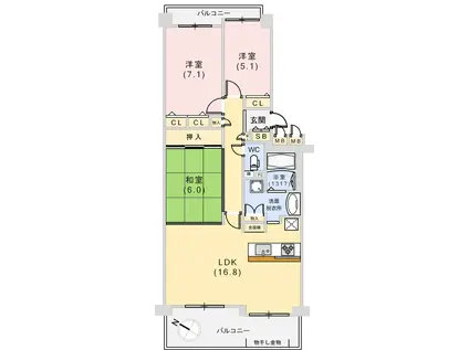 リーベスト御影A棟(3LDK/2階)の間取り写真