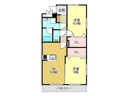 プラウドR(2DK/1階)の間取り写真