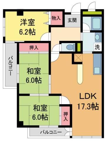 フローラル良元(3LDK/4階)の間取り写真