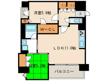 レジディア西新(2LDK/5階)の間取り写真