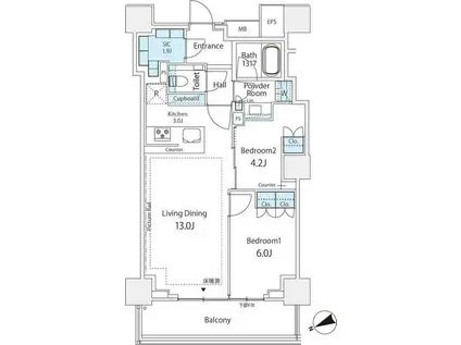 ザ・パークハウス三田ガーデン(2LDK/1階)の間取り写真