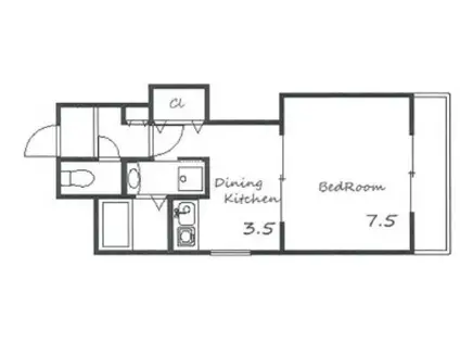 フラットフォー(1DK/5階)の間取り写真