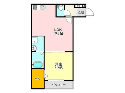 リバティ川西(1LDK/2階)の間取り写真
