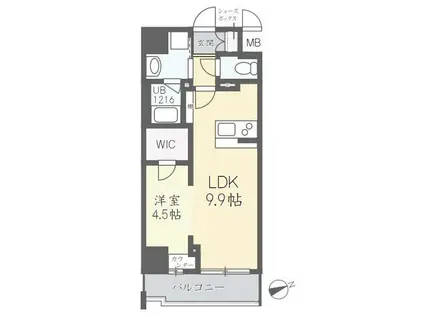 ルガールボニート新神戸(1LDK/9階)の間取り写真