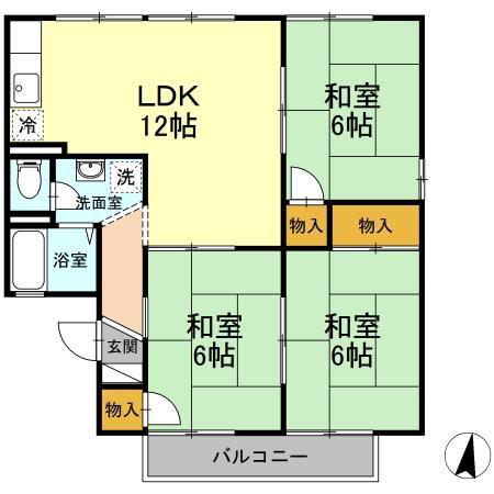 エントピア芳泉 B棟(3LDK/2階)の間取り写真