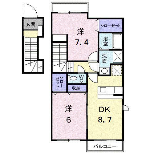 プランタンフルールA(2DK/2階)の間取り写真