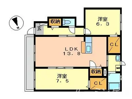 シャーメゾン歌敷山(2LDK/1階)の間取り写真