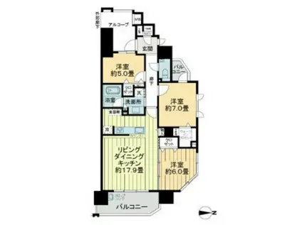 デュオヒルズ比治山レジデンス(3LDK/6階)の間取り写真