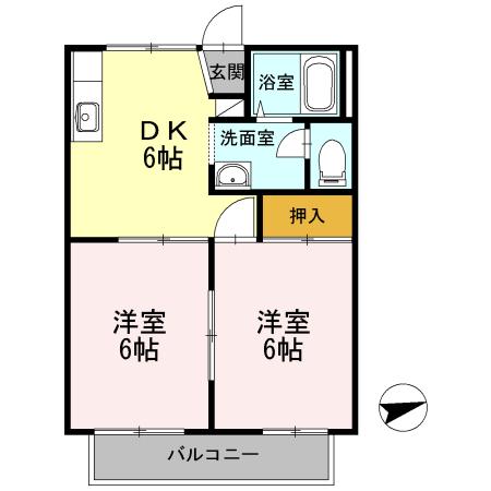 サンロイヤルA(2DK/2階)の間取り写真