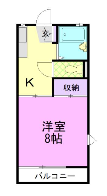 ルミナスやなせA棟(1K/2階)の間取り写真