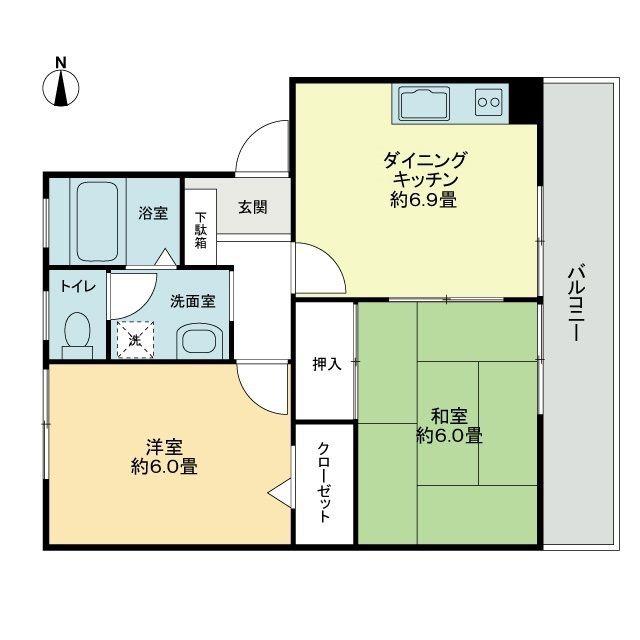 フォブール新居(2DK/2階)の間取り写真