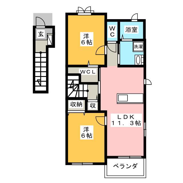 メゾン ブランシュ(2LDK/2階)の間取り写真