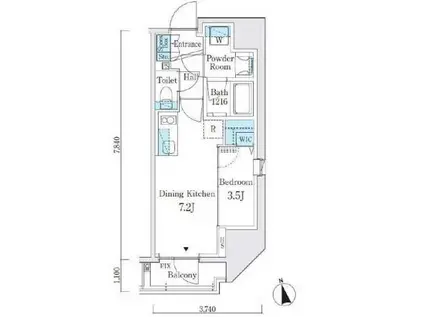リビオメゾン上野松が谷(1DK/14階)の間取り写真