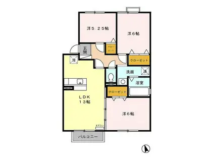 ドミールK A棟(3LDK/2階)の間取り写真