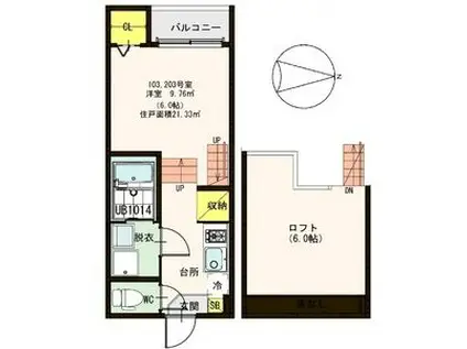 ハーモニーテラス六丁の目V(1K/1階)の間取り写真