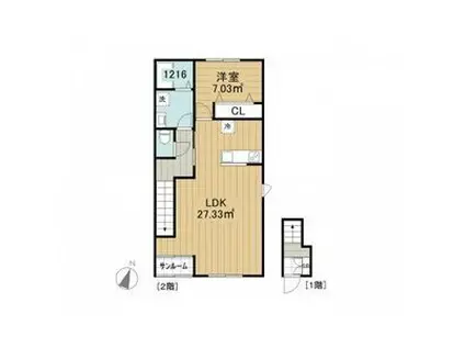 ベレッツァ伊坂台(1LDK/2階)の間取り写真