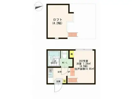 フラワーテラス(ワンルーム/2階)の間取り写真