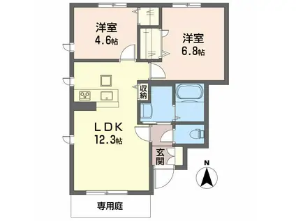 パーチェカーサ辻町(2LDK/1階)の間取り写真