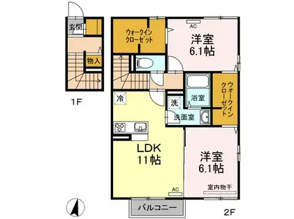 ベルポスト B棟(2LDK/2階)の間取り写真