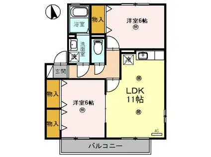 シンフォニータウンIII F棟(2LDK/2階)の間取り写真