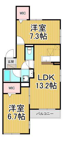 CERNE西宮(2LDK/1階)の間取り写真